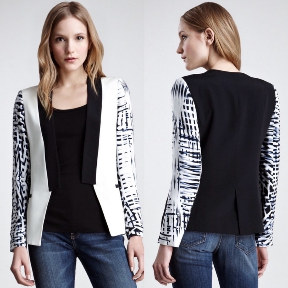 Parker Reef Silk Blazer Small Color Block Abstract Print Open Front NWT Vintage